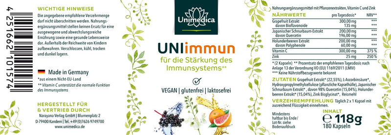UNIimmun, mit Zink und Vitamin C, 180 Kapseln